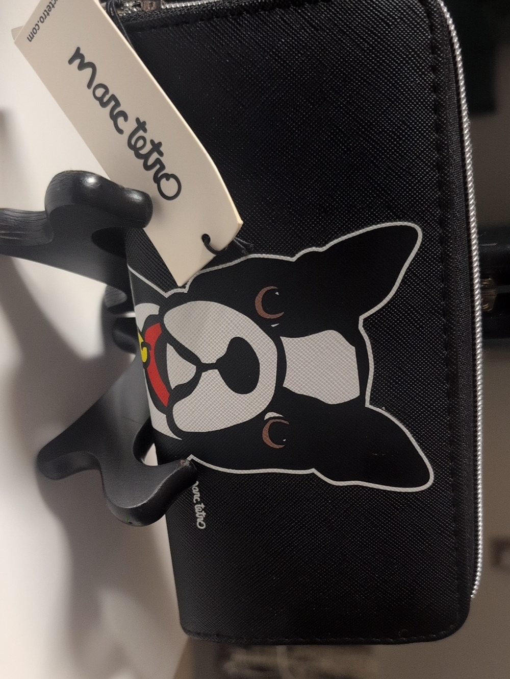 New Marc Tetro Black Boston Terrier Zip Around  Wallet